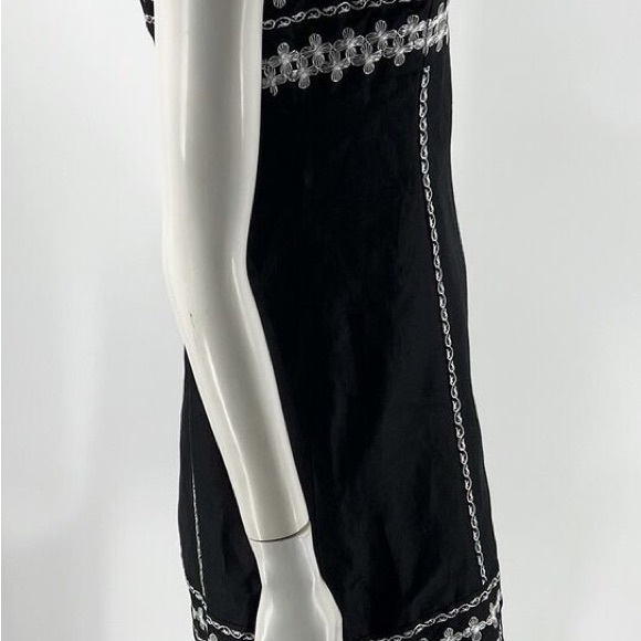 Ann Taylor Linen dress Sz 6 Black white embroidered. - Picture 4 of 6